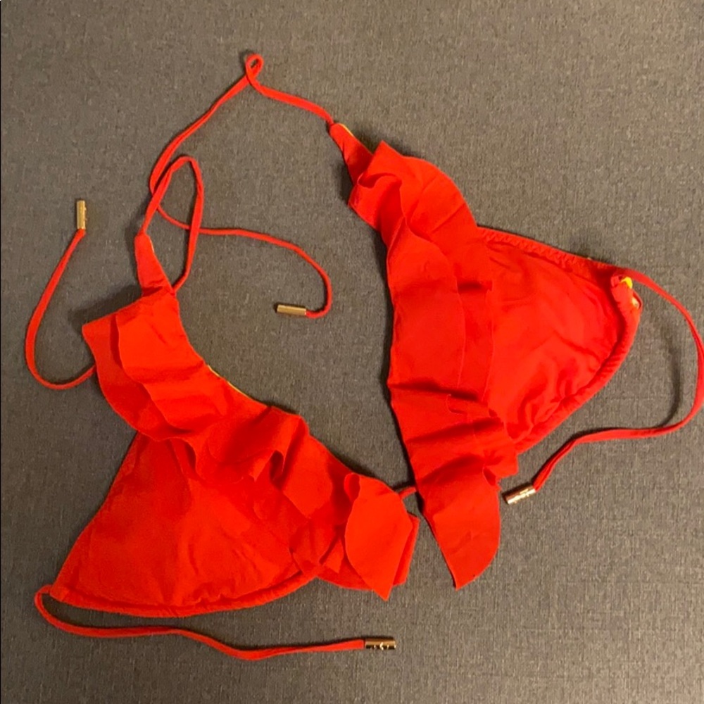 Red Carter ruffle triangle bikini top NWOT